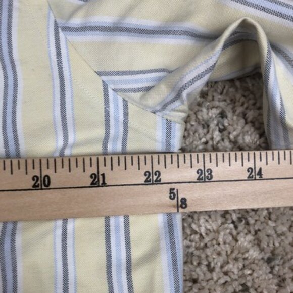 LL Bean Button Up Shirt Yellow Blue Gray Striped Size 16 Reg 0AUR8 Short Sleeve - Picture 8 of 9